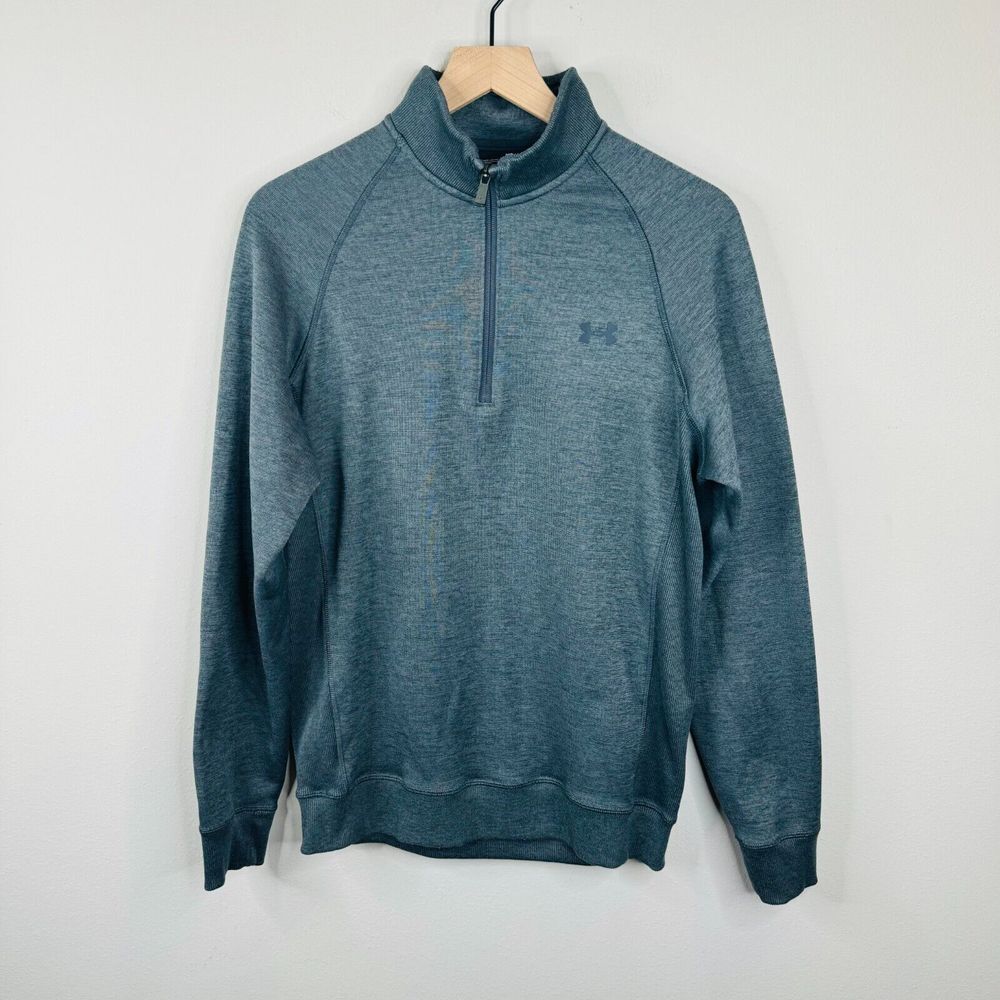 Under Armour Mens Pullover Shirt Cold Gear M Gray Long Sleeve Quarter Zip Golf